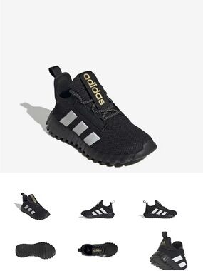 adidas Kids Black Sneakers with White Stripes and Gold Logo youth 5 big boys